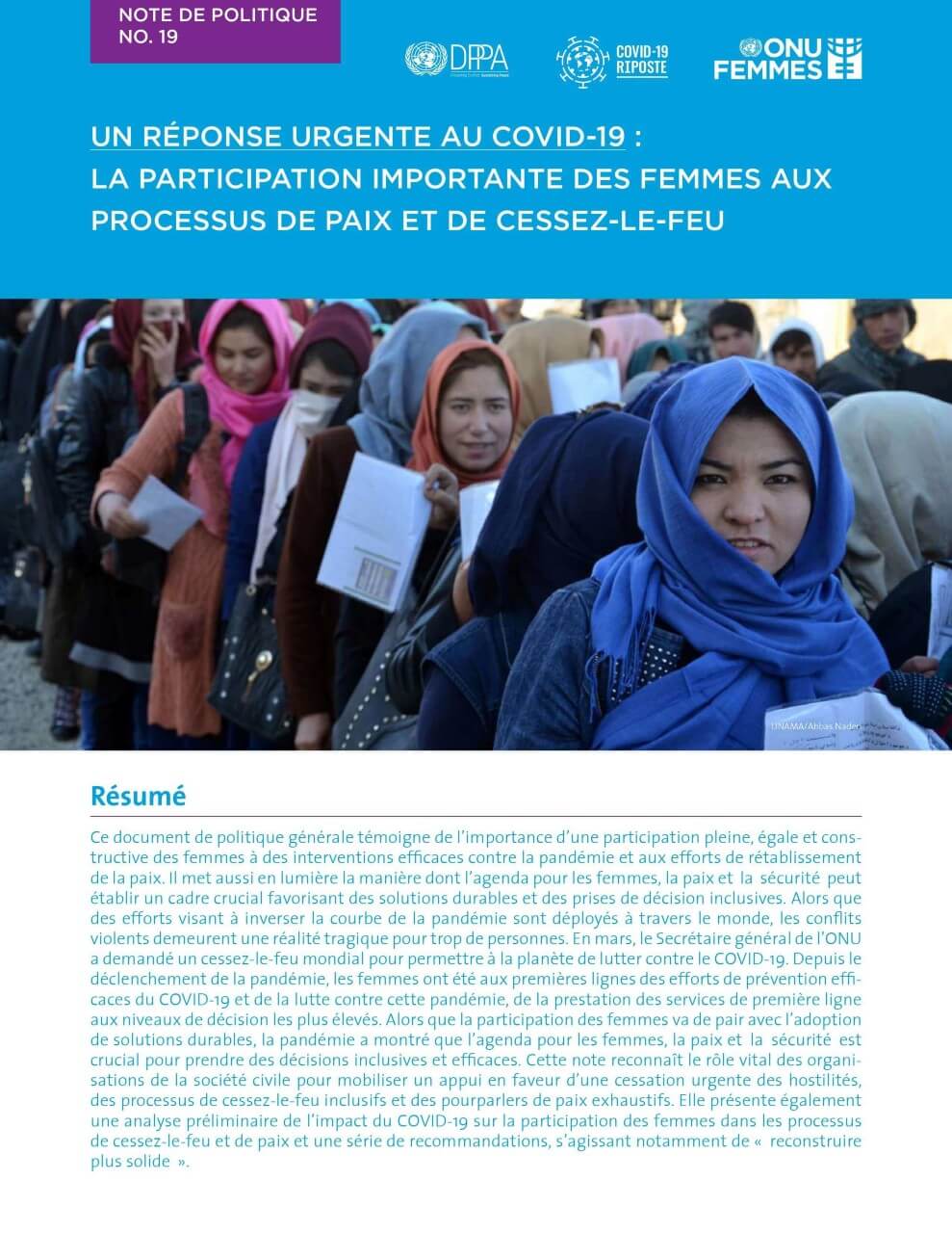 Une réponse urgente au COVID-19 : La participation importante des femmes aux processus de paix et de cessez-le-feu